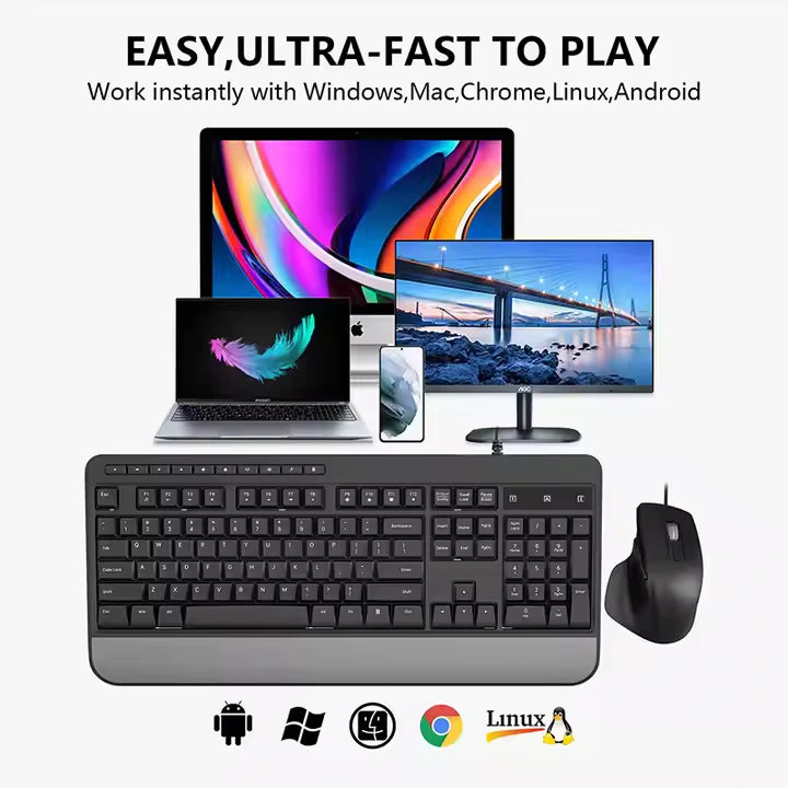 Ergonomic Wired Keyboard and Mouse Combo