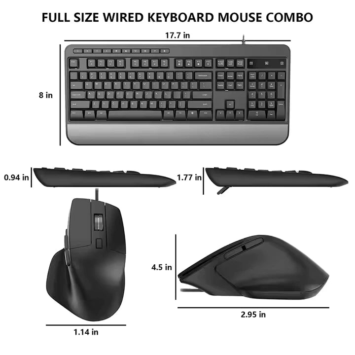 Ergonomic Wired Keyboard and Mouse Combo