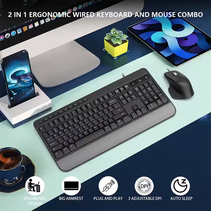 Ergonomic Wired Keyboard and Mouse Combo
